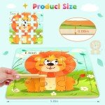 Zeoddler Wooden Puzzles for Toddlers, 8 Pack Animal Jigsaw Puzzles for Kids3-5, 9 Pieces Preschool Learning Activities, Learning & Educational Toys, Gift for Boys, Girls