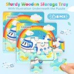Zeoddler Wooden Puzzles for Toddlers, 8 Pack Vehicle Jigsaw Puzzles for Kids3-5, 9 Pieces Preschool Learning Activities, Learning & Educational Toys, Gift for Boys, Girls