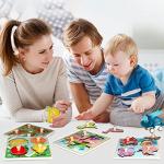 Funsland Wooden Toddler Puzzles - 4 Pcs Eco-Friendly Animal Patterns Jigsaw With Handles - Infant Kid Fine Motor Skill Learning Educational Montessori Toys for 1-3 Years Old