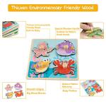 Funsland Wooden Toddler Puzzles - 4 Pcs Eco-Friendly Animal Patterns Jigsaw With Handles - Infant Kid Fine Motor Skill Learning Educational Montessori Toys for 1-3 Years Old