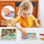 Funsland Wooden Toddler Puzzles - 4 Pcs Eco-Friendly Animal Patterns Jigsaw With Handles - Infant Kid Fine Motor Skill Learning Educational Montessori Toys for 1-3 Years Old