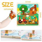 Funsland Wooden Toddler Puzzles - 4 Pcs Eco-Friendly Animal Patterns Jigsaw With Handles - Infant Kid Fine Motor Skill Learning Educational Montessori Toys for 1-3 Years Old