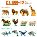 BenBen Puzzles for Toddlers 2-4,12 Animal Puzzles, 3 Levels Step-by-Step Color-Coded Jigsaw Puzzles, 48 Pieces Total, Educational Montessori Toys for Preschool Girls Boys