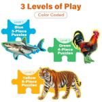 BenBen Puzzles for Toddlers 2-4,12 Animal Puzzles, 3 Levels Step-by-Step Color-Coded Jigsaw Puzzles, 48 Pieces Total, Educational Montessori Toys for Preschool Girls Boys