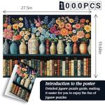 Wildflower Puzzles for Adults 1000 Pieces, PICKFORU Vintage Flower Book Puzzle, Wildflower Pages Jigsaw Puzzle for Book Lover, Floral Art Bookshelf Library Puzzles