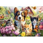 2000 Piece Puzzle for Adults – Adorable Kittens, Puppy & Butterflies in a Blooming Garden – Charming Nature Jigsaw Puzzle Gift for Pet Lovers, Families & Cat and Dog Fans – 39" x 28"