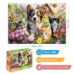 2000 Piece Puzzle for Adults – Adorable Kittens, Puppy & Butterflies in a Blooming Garden – Charming Nature Jigsaw Puzzle Gift for Pet Lovers, Families & Cat and Dog Fans – 39" x 28"
