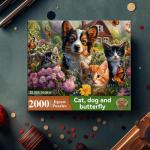 2000 Piece Puzzle for Adults – Adorable Kittens, Puppy & Butterflies in a Blooming Garden – Charming Nature Jigsaw Puzzle Gift for Pet Lovers, Families & Cat and Dog Fans – 39" x 28"
