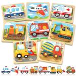 Benresive Wooden Toddler Puzzles, Montessori Toys for 1 2 3 Year Old Boys, Toys for 1 2 3 Year Old Boy Birthday Gifts, 8 Pack Vehicle Toddler Learning Educational Puzzles