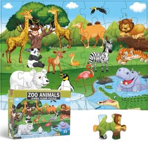 Jumbo Floor Puzzle for Kids, Large Jigsaw Puzzles 35 Piece for Kids Ages 3-5,Preschool Learning & Education Toys, Gifts for 4-8 Year Old Boys and Girls (Grassland Animal)