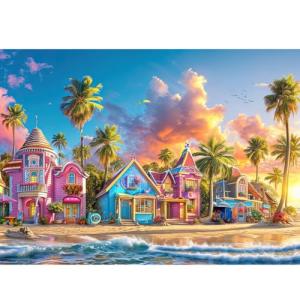 Chalzidar Romantic Beach Jigsaw Puzzles for Adults 1000 Pieces, Interlock Perfectly Letter on Back No Dust, Difficult Puzzle Home Decor Birthday Party Gift Toy, 1:1 Poster 1000 Puzzles