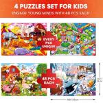 QUOKKA Puzzles for Kids Ages 4-6 – 4 x 48 Pieces Jigsaw Puzzles for Toddlers 2-4 – Children's Game Ages 3-5 for Learning Farm Animals – Educational Preschool Toy for Boys and Girls 4-8 Years Old