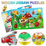 Puzzles for Kids Ages 4-8, 14 Pack Wooden Jigsaw Puzzles 30 Pieces Preschool Educational Learning Toys Set for Toddler Boys and Girls Stocking Stuffers