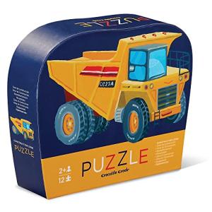 Crocodile Creek 12-Piece Mini Jigsaw Puzzle - Fun Floor Puzzles for Kids Ages 2-4 and Up - Heavy-Duty Shaped Box for Storage - Construction Zone with Dump Truck - 12" x 9" Finished