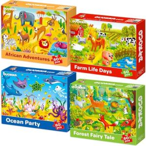 QUOKKA Puzzles for Kids Ages 4-6 - Set of 4x60 Jigsaw Puzzles for Toddlers 3-5 - Animals Toys for Children 6-8 yo - Gift Educational Game for Boys & Girls