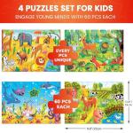 QUOKKA Puzzles for Kids Ages 4-6 - Set of 4x60 Jigsaw Puzzles for Toddlers 3-5 - Animals Toys for Children 6-8 yo - Gift Educational Game for Boys & Girls