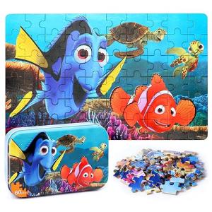 LELEMON Ocean Puzzles for Kids Ages 4-6,Underwater World 60 Piece Puzzles for Kids Ages 4-8,Children Jigsaw Puzzles in a Metal Box,Educational Learning Puzzle Toys for Girls and Boys