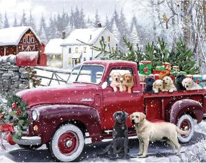 Bits and Pieces 3000 Piece Puzzles for Adults - Large 32" x 45" Jigsaw Puzzles 3000 Pieces Red Truck Presents Dogs, Random Die Cut, No 2 Pieces Alike, Christmas Delivery