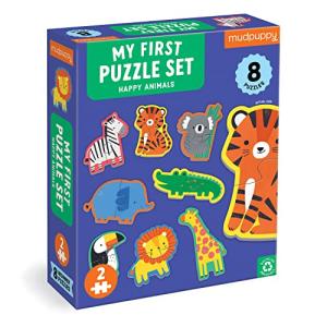 Mudpuppy Happy Animals – My First 2-Piece Puzzle Includes 8 Popular Animal Shaped Puzzles with Pattern Shape and Color Recognition for Children Ages 2-4