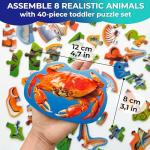 QUOKKA Toddler Puzzles Ages 2-4 - Large Floor Puzzles for Kids 3-5 - 8 Realistic Animal Shapes | Extra Thick Cardboard | Preschool Learning Game - 40 Big Piece Gift for Toddlers 1-3 Years Old