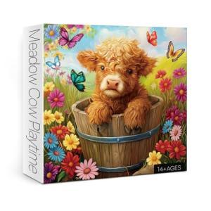 Highland Cow Sunflower Puzzle 1000 Piece for Adults, Colorful Flower Butterfly Jigsaw Puzzle, Animal Floral Scenery Puzzles