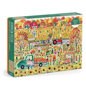 Galison Pumpkin Patch – 1000 Piece Michael Storrings Jigsaw Puzzle Featuring Beautiful Artwork of A Pumpkin Patch During A Fall Day