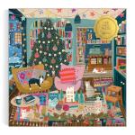 Galison Season's Reading – 500 Piece Foil Jigsaw Puzzle Featuring Beautiful Artwork of A Cozy Christmas Bookshop Scene with Gold Foil Accents