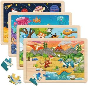 Puzzles for Kids Ages 4-6, 4 Packs 24 Piece Wooden Jigsaw Puzzle for Toddlers 5-8, Preschool Educational Puzzle Boards Toys Gifts for 4 5 6 7 8 Boys Girls