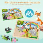 Wooden Puzzles for Kids Ages 4-6, 24 Piece Animals Puzzles for Toddlers 2-4,Jigsaw Puzzles for Kids Ages 3-5, Preschool Educational Puzzles Board Toys Gifts for Boys and Girls 3 4 5 6 Years Old