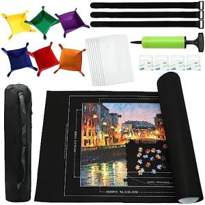 FELIZROCA 3000pc Jigsaw Puzzle Mat Roll Up, Black Felt, Classic Style, Portable, 39" x 39", 6+ Years