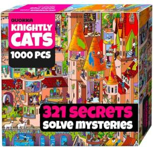 QUOKKA 1000 Piece Jigsaw Puzzle for Adults Knightly Cats – Premium Box Packaging with Extra Fun Challenges - Whimsical Cat Puzzle - Perfect for Relaxation & Creativity & Gift Giving