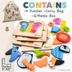 MAGIFIRE Wooden Puzzles for Toddlers 1-3 - 4-Pack Set - Shape Recognition Play & Wooden Toys for 1 Year Old - Festive Fun & Toddler Gifts