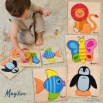 MAGIFIRE Wooden Puzzles for Toddlers 1-3 - 4-Pack Set - Shape Recognition Play & Wooden Toys for 1 Year Old - Festive Fun & Toddler Gifts