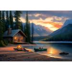 Blueforest Mountain Lake 500 Piece Puzzle for Adults - Log Cabin Panoramic Therapy Jigsaw Puzzle, Challenging Forest Landscape Framable Art Gift (23"x15")