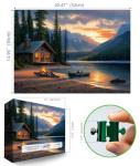 Blueforest Mountain Lake 500 Piece Puzzle for Adults - Log Cabin Panoramic Therapy Jigsaw Puzzle, Challenging Forest Landscape Framable Art Gift (23"x15")