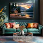 Blueforest Mountain Lake 500 Piece Puzzle for Adults - Log Cabin Panoramic Therapy Jigsaw Puzzle, Challenging Forest Landscape Framable Art Gift (23"x15")