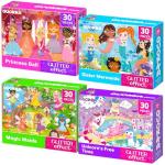 QUOKKA Puzzles for Toddlers 3-5 – Shimmer 4-Pack 30 Pieces Puzzles for Kids Ages 2-4 - Fairy Tale Jigsaw Set with Princess Unicorns for Kids 4-6 Years, Gift for 3 Year-Old Boy Girl, FSC Certified Toy