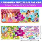 QUOKKA Puzzles for Toddlers 3-5 – Shimmer 4-Pack 30 Pieces Puzzles for Kids Ages 2-4 - Fairy Tale Jigsaw Set with Princess Unicorns for Kids 4-6 Years, Gift for 3 Year-Old Boy Girl, FSC Certified Toy