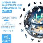 Wooden Puzzles for Adults, Aurora World Wooden Jigsaw Puzzles for Adult 435 Pieces, Wood Puzzles Adult, Mountains Lakes Round Puzzle, Unique Animal Shape, Wall Art Canvas Puzzle (XL -17.3 * 17.3in)