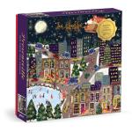Galison Presentville 500 Piece Holiday Foil Puzzle Featuring Beautiful Artwork of A Cozy and Festive City Scene by Joy Laforme