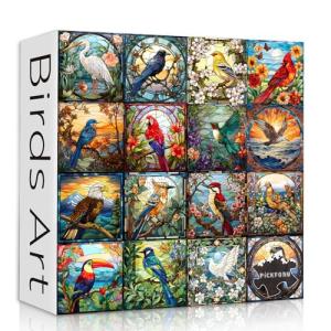 PICKFORU Stained Glass Puzzles for Adults 1000 Pieces, Bird Puzzles for Adults Flower with Cardinal Bird Parrot Hummingbird, Impossible Hard Challenging Jigsaw Puzzles for Adults