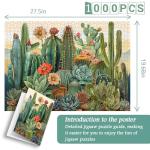 Vintage Cactus Plant Puzzles for Adults 1000 Pieces and up, PICKFORU Retro Succulents Puzzles as Home Decor, Flower Puzzle for Plant Lovers