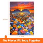 500 Piece Jigsaw Puzzle for Adults Heart-Shaped Sunset Beach Pebbles Colorful Stones Scenic Ocean View Puzzle Challenging 500pc Art Puzzle for Adults & Families (20x15 Inches)