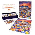 500 Piece Jigsaw Puzzle for Adults Heart-Shaped Sunset Beach Pebbles Colorful Stones Scenic Ocean View Puzzle Challenging 500pc Art Puzzle for Adults & Families (20x15 Inches)