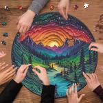 Magic Forest Puzzles for Adults 1000 Pieces, Nature Round Tree Mountain River Sunset Landscape Puzzle, Colorful Paper Cut Art Puzzle, Difficult Hard Challenge Jigsaw Puzzle