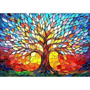 500 Piece Puzzles for Adults Stained Glass Tree of Life Puzzle for Adults Colorful Mosaic Jigsaw Puzzles 500 Pieces with Letters on Back Hard Impossible Difficult Challenging Family Puzzle(21"x15")