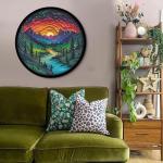 Magic Forest Puzzles for Adults 1000 Pieces, Nature Round Tree Mountain River Sunset Landscape Puzzle, Colorful Paper Cut Art Puzzle, Difficult Hard Challenge Jigsaw Puzzle