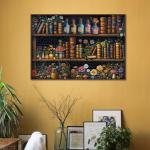 Magic Bookshelf Puzzles for Adults 1000 Pieces, Vintage Book Wildflower Pages Jigsaw Puzzle 1000 Pieces, Plant Floral Potion Mushroom Puzzle, Retro Challenging Hard Puzzle for Book Lovers