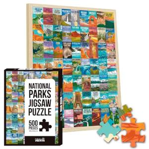 National Parks Puzzle for Adults 500 Pieces, Hand-Drawn Illustrations of National Parks, Zion, Yellowstone, Yosemite, Beautiful Nature Landscape Puzzle (No Frame, 36x50cm)