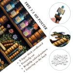 Magic Bookshelf Puzzles for Adults 1000 Pieces, Vintage Book Wildflower Pages Jigsaw Puzzle 1000 Pieces, Plant Floral Potion Mushroom Puzzle, Retro Challenging Hard Puzzle for Book Lovers